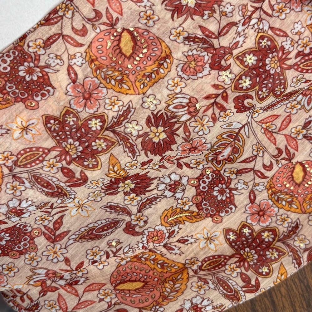 On Twelfth Floral Wide Leg Jumpsuit Womens Medium Rust Boho Metallic Long Sleeve - Picture 8 of 13